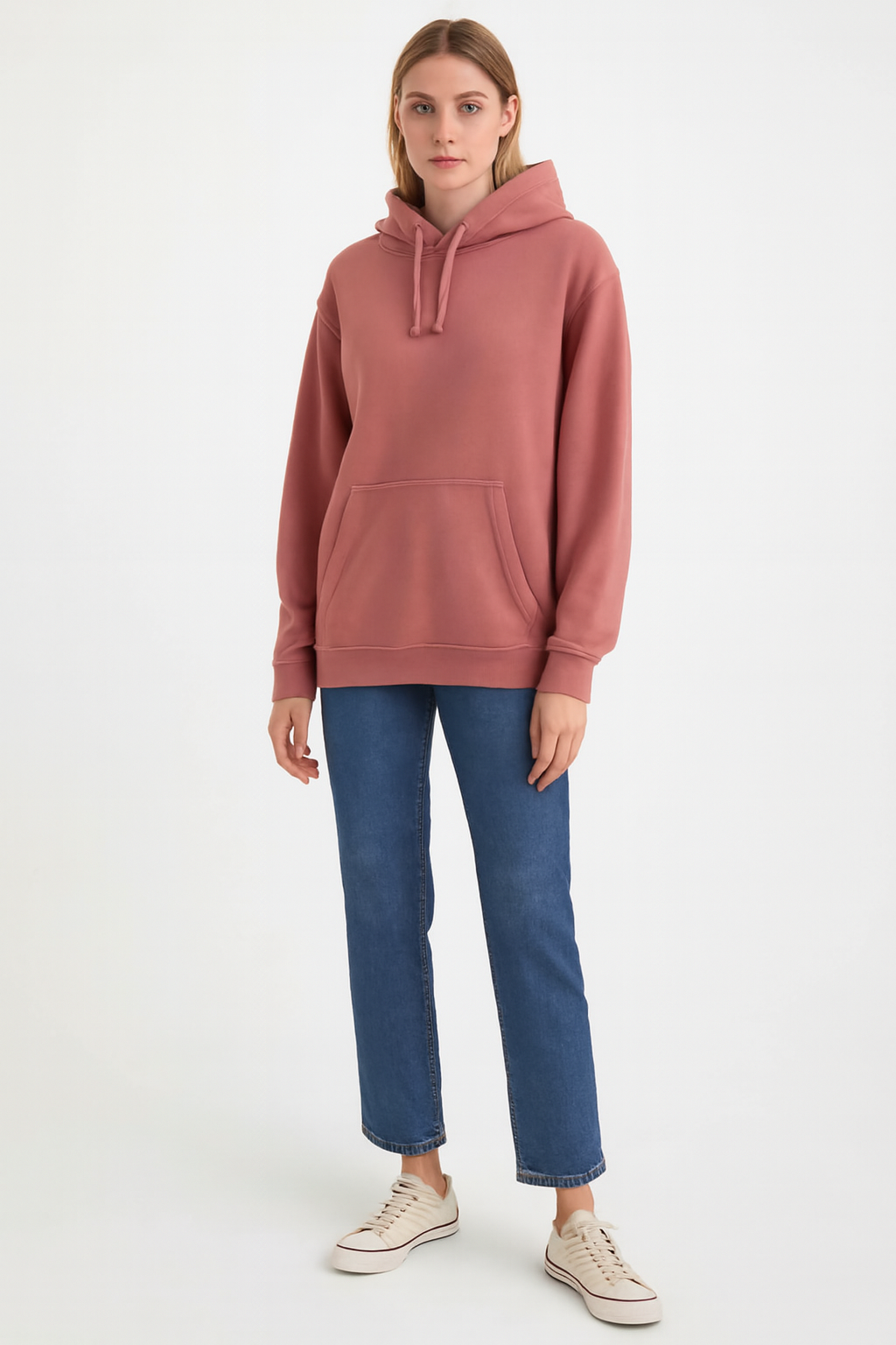 Solid Pullover Hoodie | Cotton Blend Hooded Sweatshirt Peach with Kangaroo Pocket