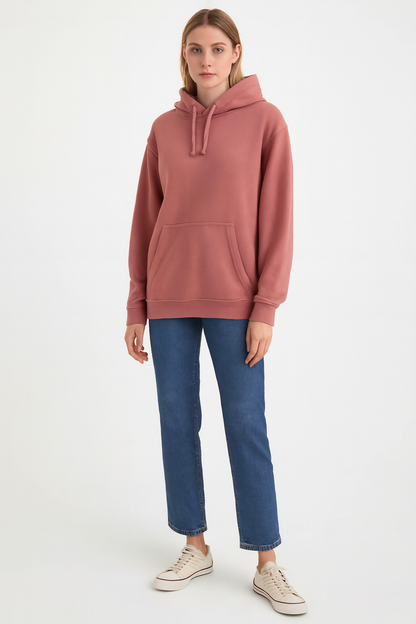 Solid Pullover Hoodie | Cotton Blend Hooded Sweatshirt Peach with Kangaroo Pocket