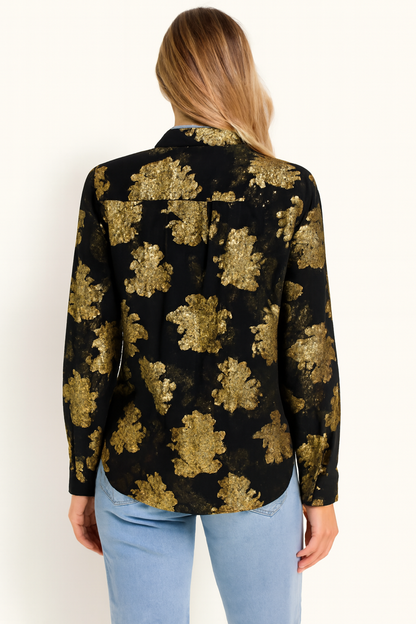 Dark Blue & Golden Rose Printed Loose Fit Shirt