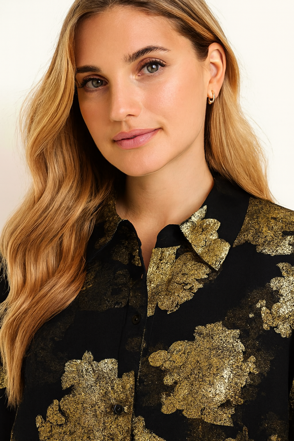 Dark Blue & Golden Rose Printed Loose Fit Shirt