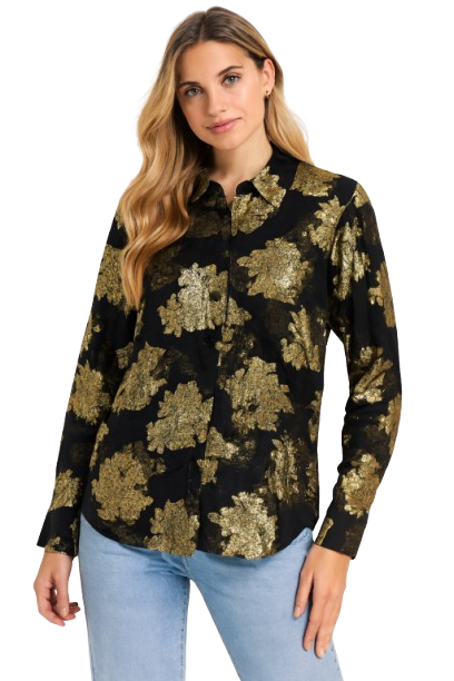 Dark Blue & Golden Rose Printed Loose Fit Shirt
