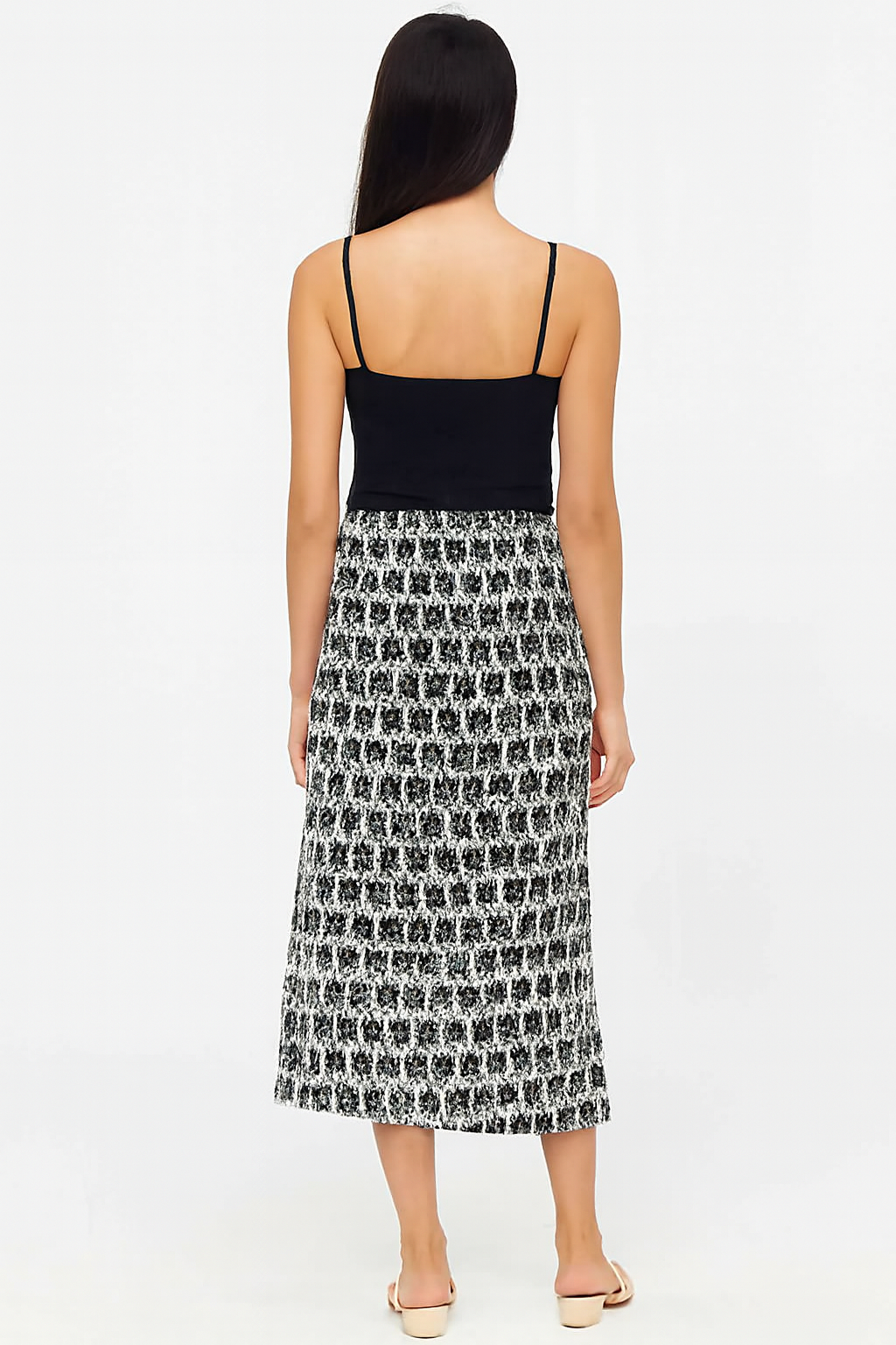 Black Printed Midi Skirt with Side Slit | Polyester Casual Wear