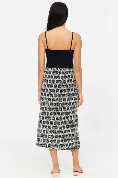 Black Printed Midi Skirt with Side Slit | Polyester Casual Wear