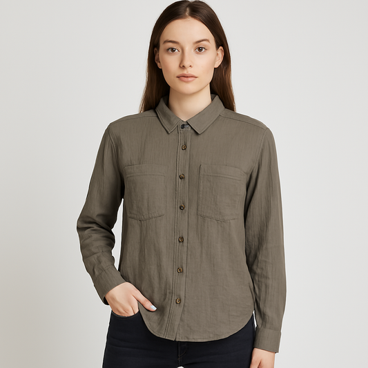 Dark Green Cotton Shirt | Full Sleeve Button-Down Shirt | Loose Fit with Dual Pockets