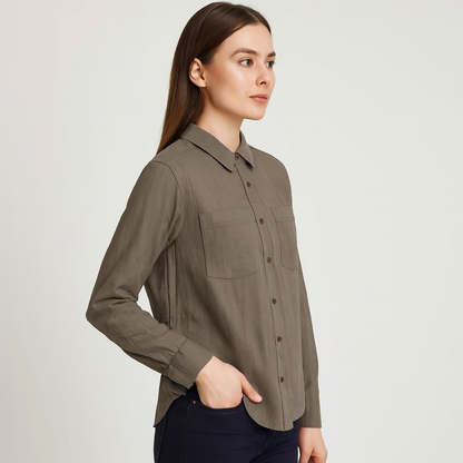 Dark Green Cotton Shirt | Full Sleeve Button-Down Shirt | Loose Fit with Dual Pockets