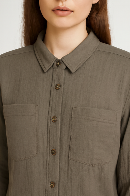 Dark Green Cotton Shirt | Full Sleeve Button-Down Shirt | Loose Fit with Dual Pockets