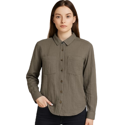 Dark Green Cotton Shirt | Full Sleeve Button-Down Shirt | Loose Fit with Dual Pockets