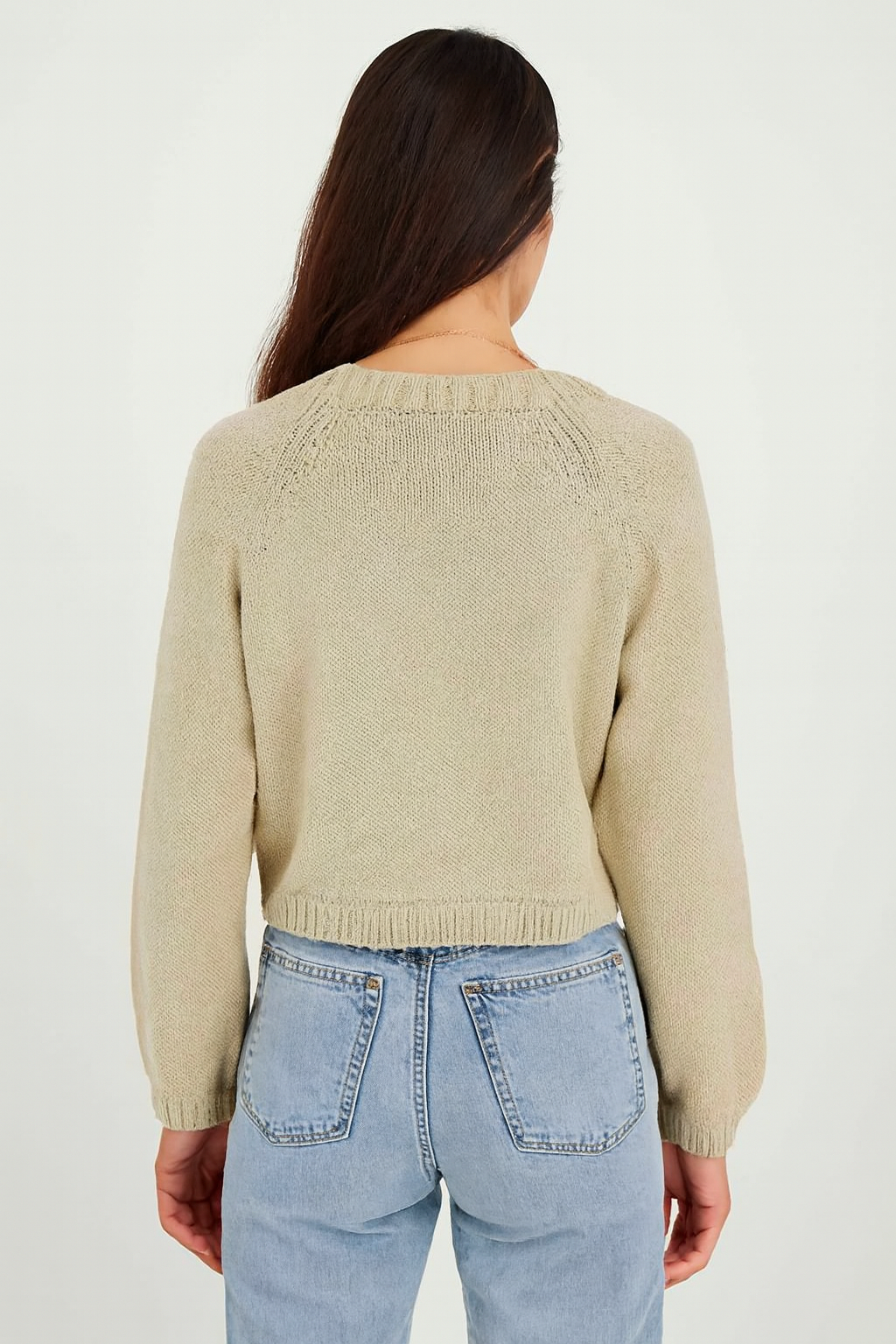 Acrylic Beige Cropped Button-Down Cardigan | Loose Fit Winter