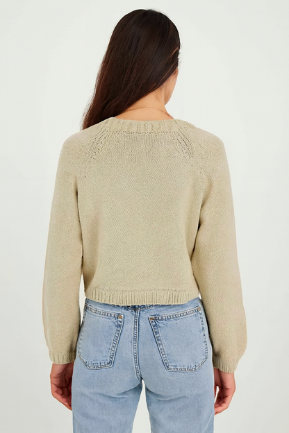 Acrylic Beige Cropped Button-Down Cardigan | Loose Fit Winter