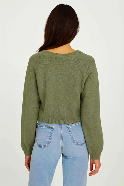 Acrylic Green Cropped Button-Down Cardigan | Loose Fit Winter