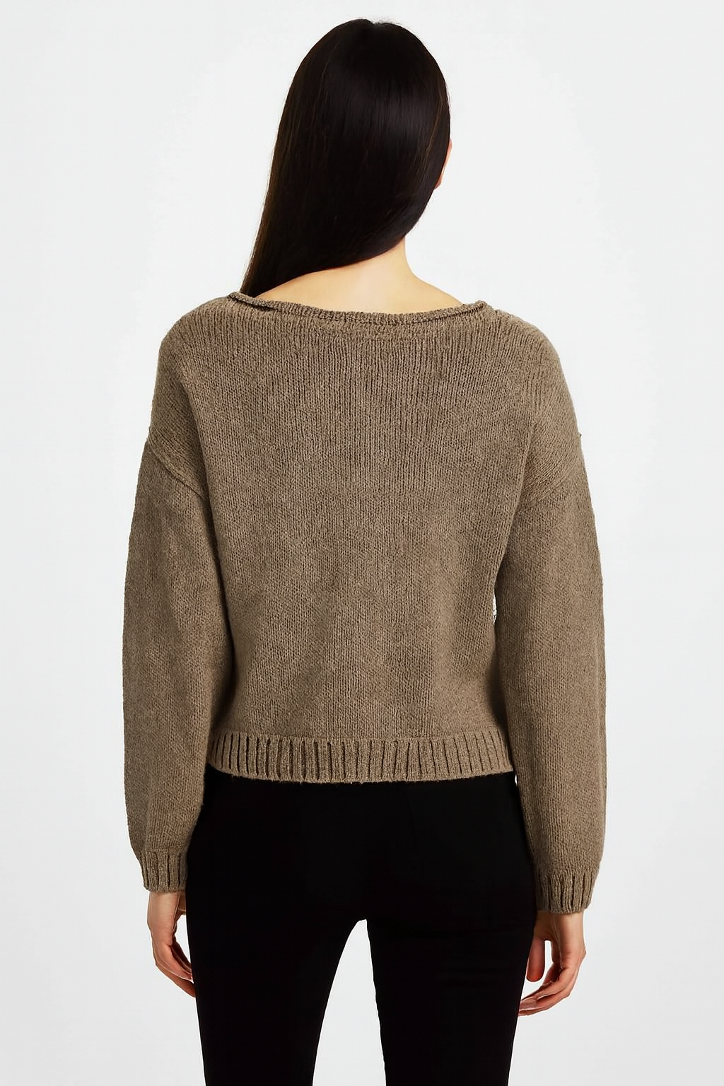 Relaxed Fit Knitted Sweater 100% Acrylic, Boat Neck, Long Sleeves, Front Patch Pocket Dark Sea Green