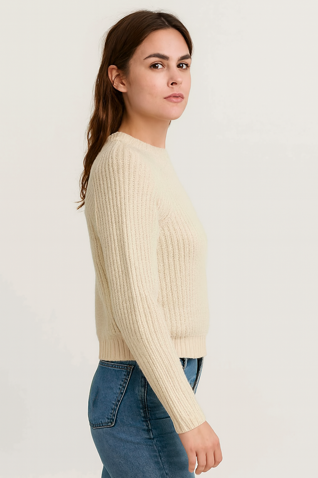 NoBarr Stylish Women's Beige Knit Sweater | High Neck | Soft Polyester Fabric