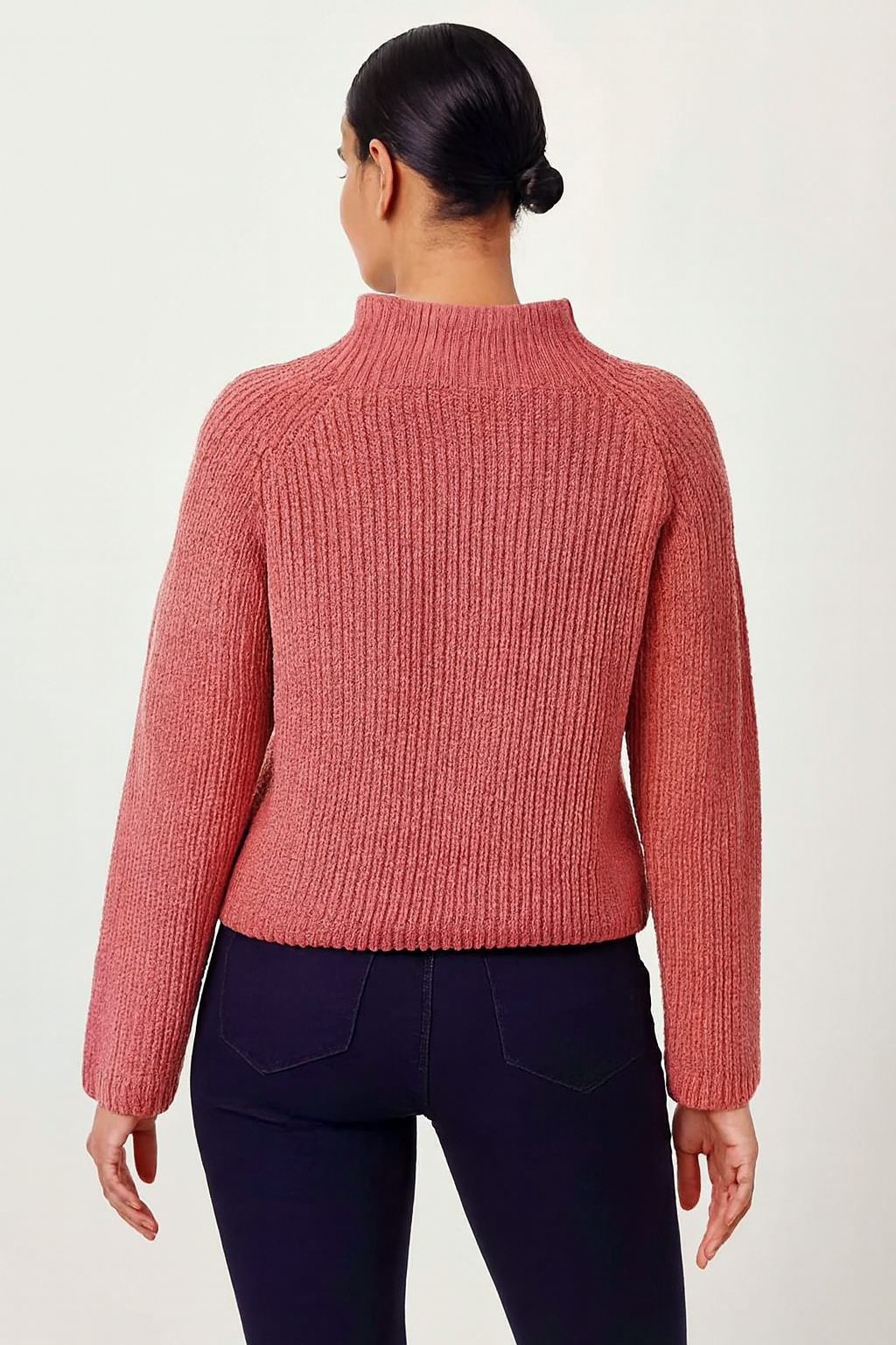NoBarr Stylish Women's Pink Knit Sweater | High Neck | Soft Polyester Fabric
