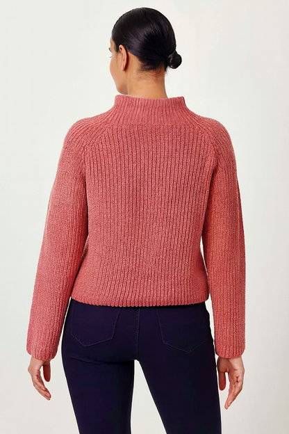 NoBarr Stylish Women's Pink Knit Sweater | High Neck | Soft Polyester Fabric