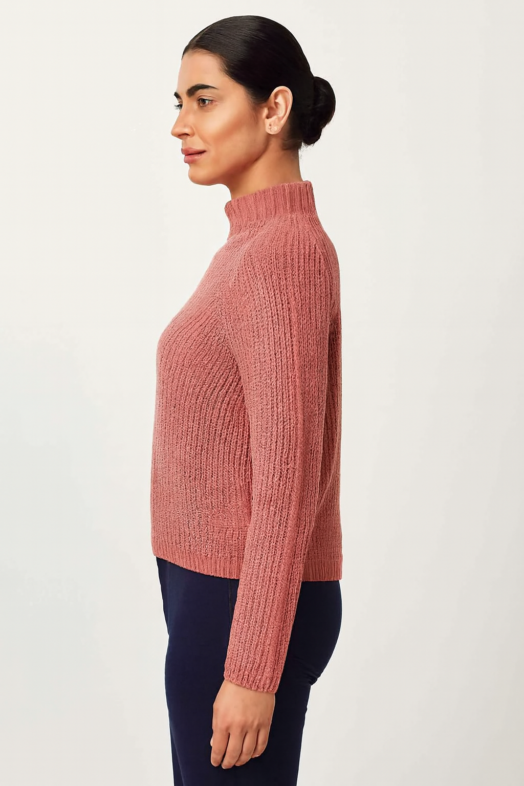 NoBarr Stylish Women's Pink Knit Sweater | High Neck | Soft Polyester Fabric