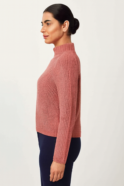 NoBarr Stylish Women's Pink Knit Sweater | High Neck | Soft Polyester Fabric
