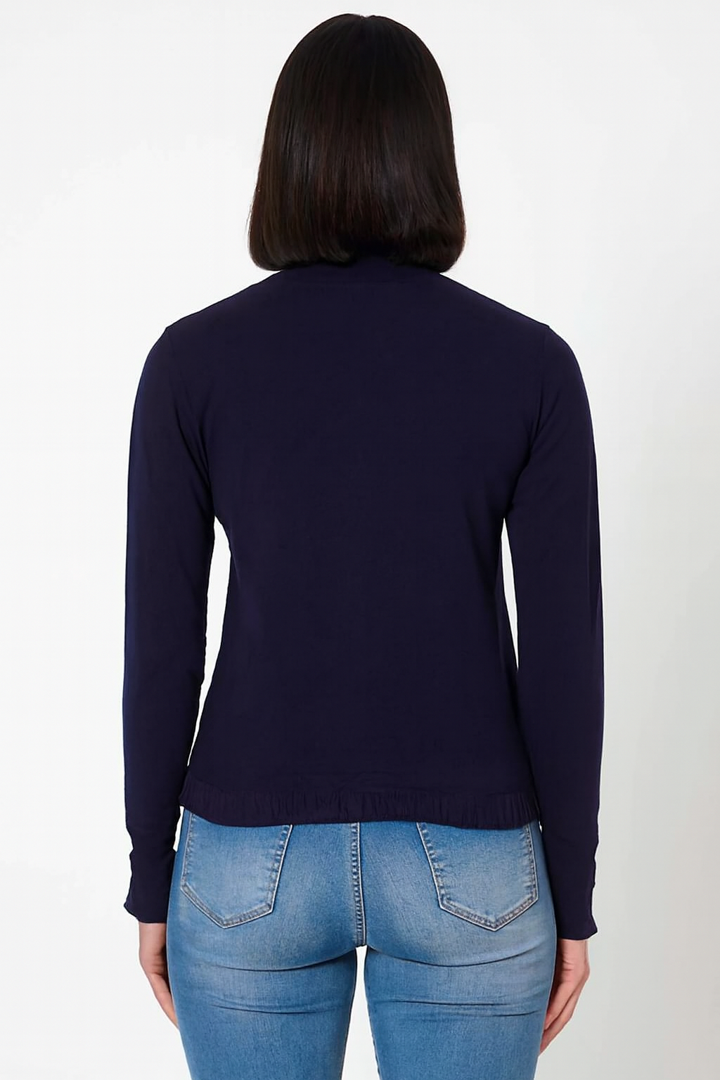 Viscose  Button-Down Cardigan | Round Neck | Full Sleeve | Loose Fit | Dark Blue