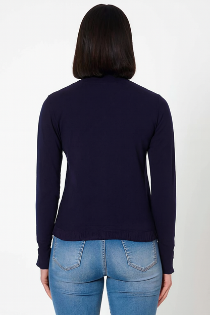 Viscose  Button-Down Cardigan | Round Neck | Full Sleeve | Loose Fit | Dark Blue