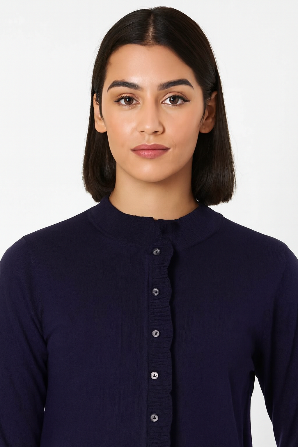 Viscose  Button-Down Cardigan | Round Neck | Full Sleeve | Loose Fit | Dark Blue