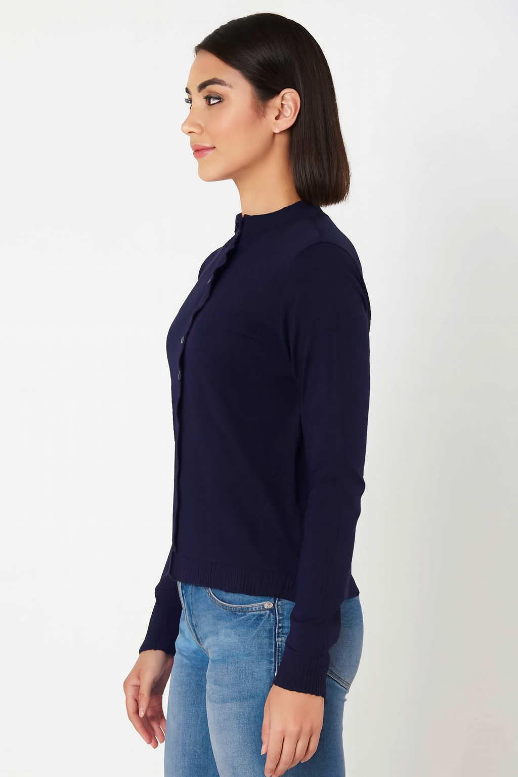 Viscose  Button-Down Cardigan | Round Neck | Full Sleeve | Loose Fit | Dark Blue