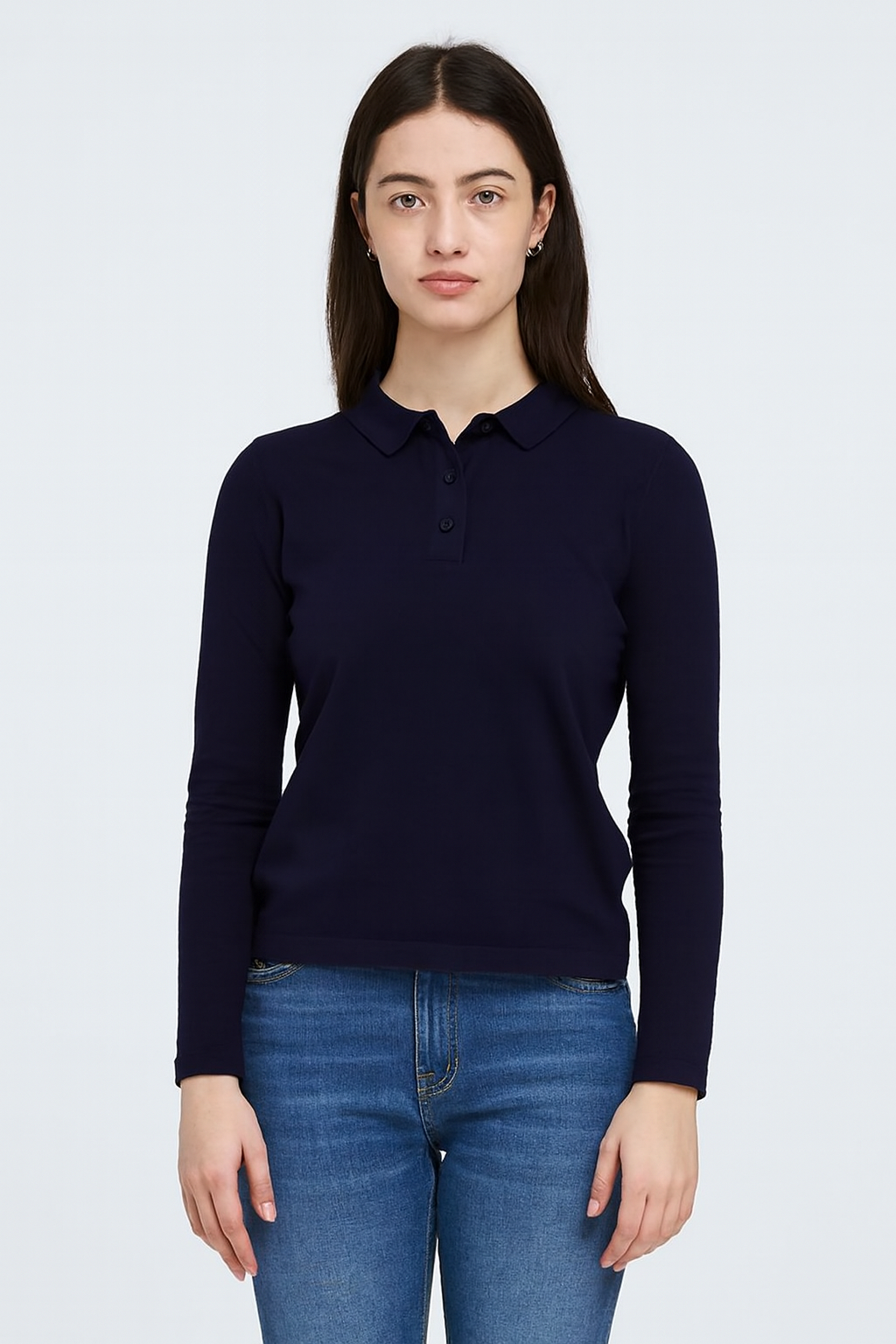 Solid Dark Blue Sweater | High Neck with Button Placket | Full Sleeve | Loose Fit | Viscose Blend