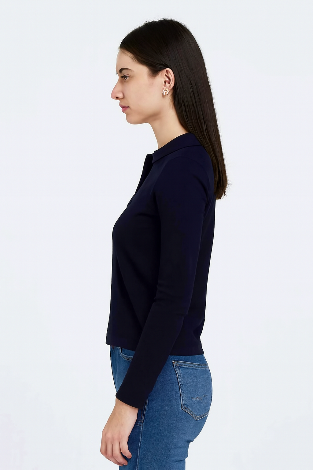 Solid Dark Blue Sweater | High Neck with Button Placket | Full Sleeve | Loose Fit | Viscose Blend