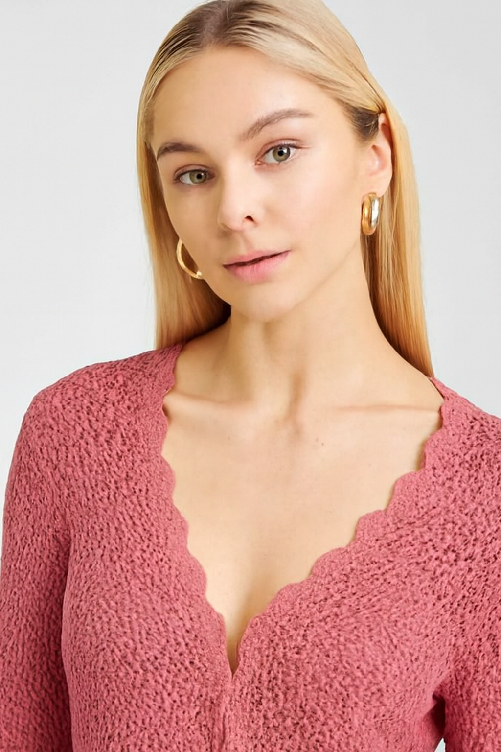 Mesa Rose Crochet Tie Front Shrug, 100% Cotton, Scallop V Neck, Long Sleeves