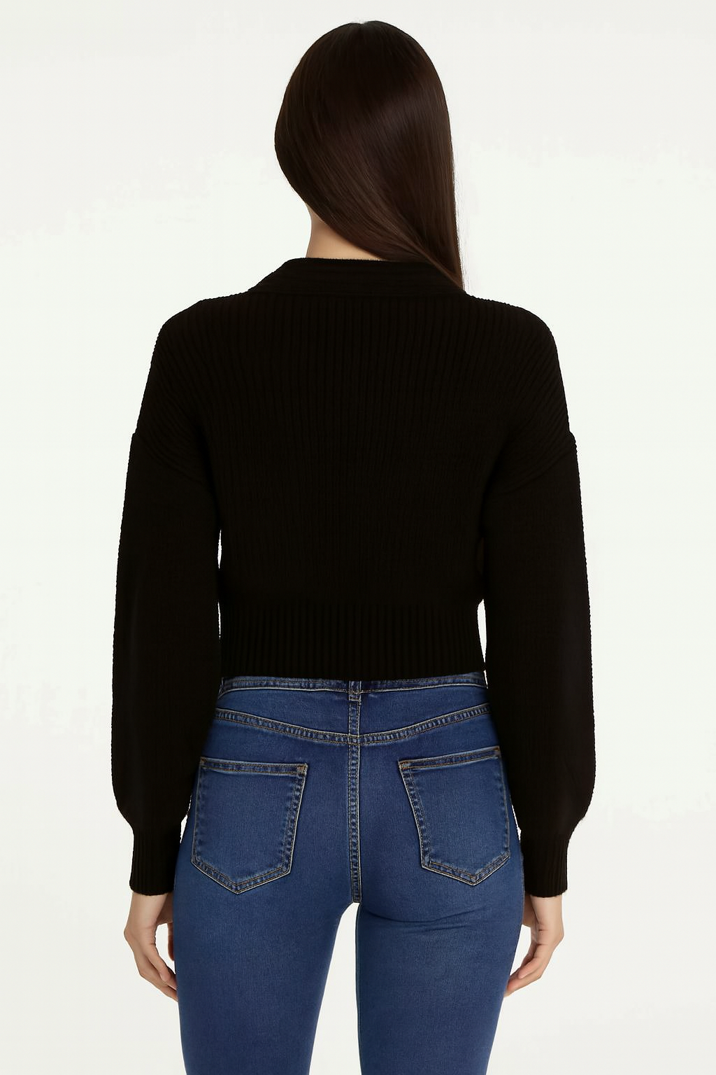 Acrylic Black Solid V-Neck Button-Down Cropped Cardigan