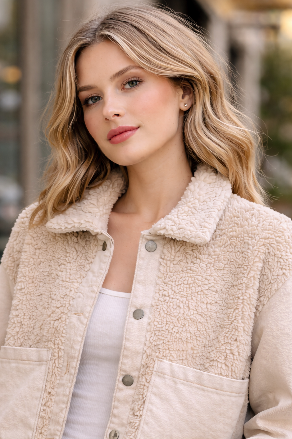 Dark Cream Loose Fit Jacket with Pockets | Cotton Blend Casual Outerwear