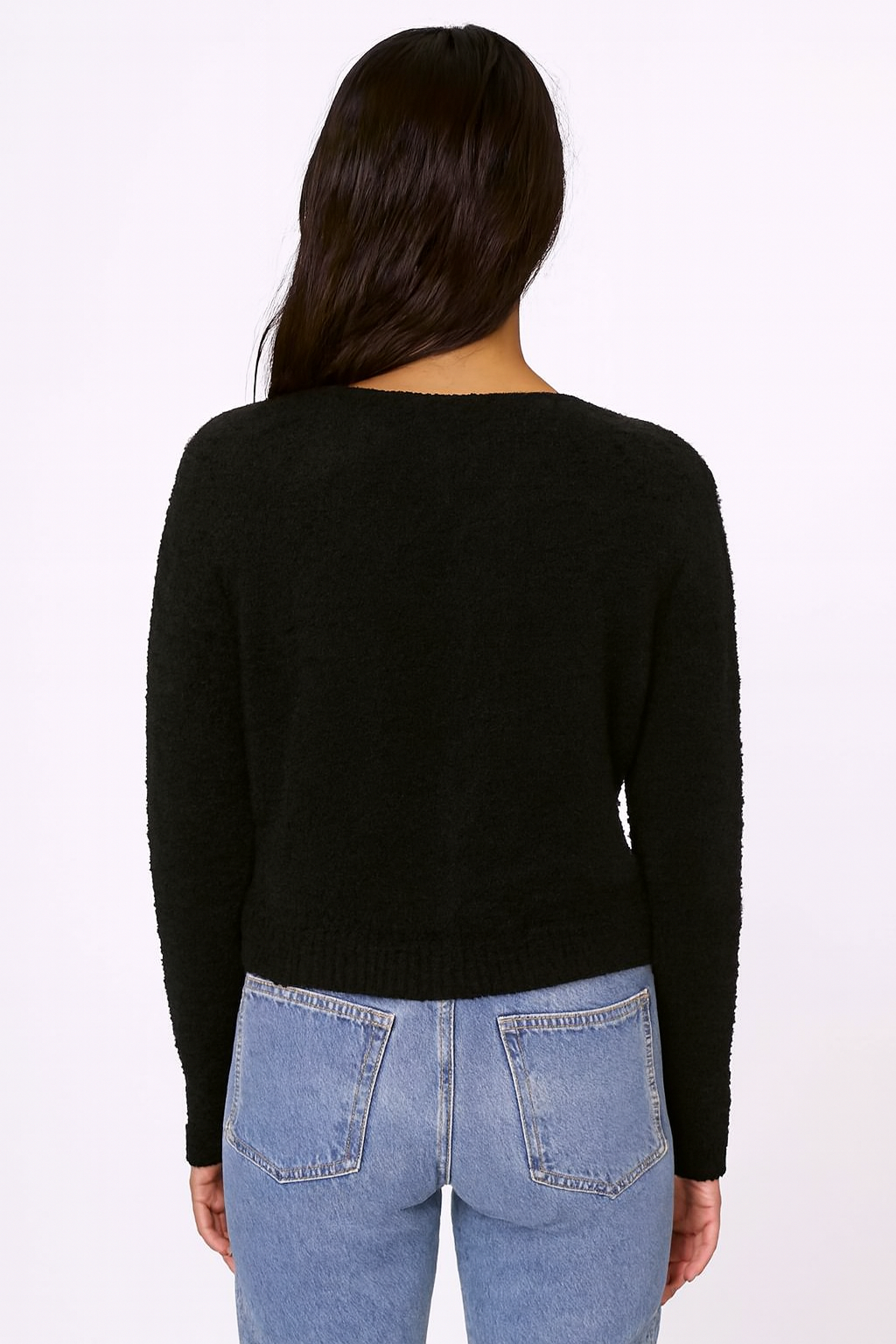 Black V-Neck Button-Down Cropped Cardigan | Full Sleeves | Soft Polyamide Knit