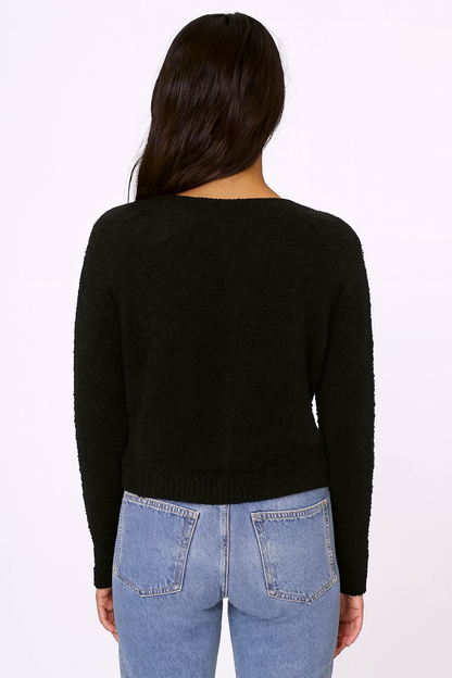 Black V-Neck Button-Down Cropped Cardigan | Full Sleeves | Soft Polyamide Knit