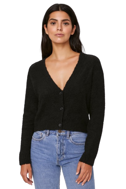 Black V-Neck Button-Down Cropped Cardigan | Full Sleeves | Soft Polyamide Knit