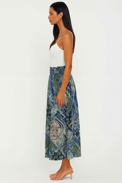 Multicolour Rayon Printed Flared Maxi Skirt with Inner | Stretchable Waist | Casual Wear