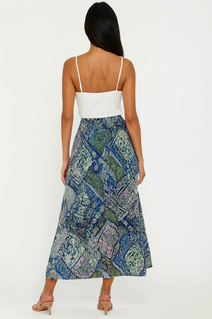 Multicolour Rayon Printed Flared Maxi Skirt with Inner | Stretchable Waist | Casual Wear
