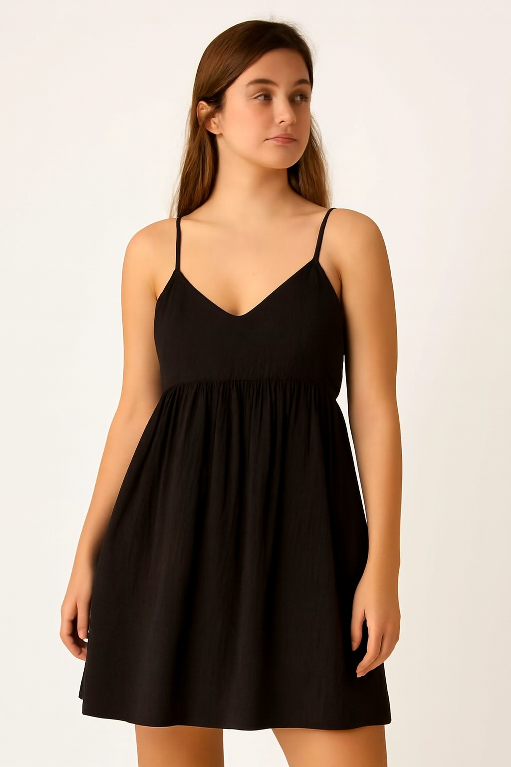 Black Sleeveless Cotton A-Line Dress with Side Pockets | Loose Fit Casual Wear
