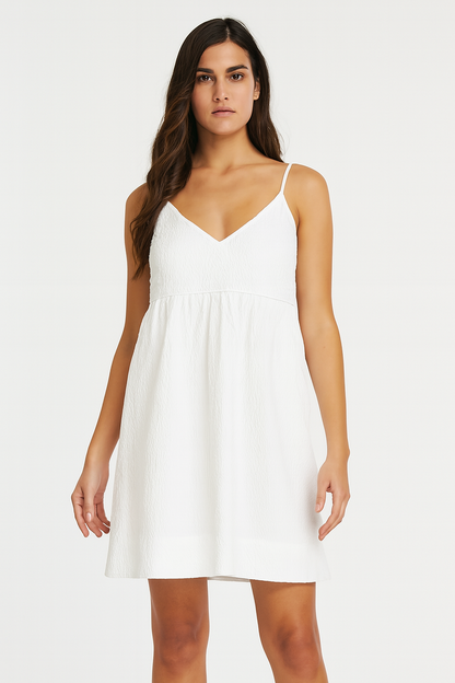 White Sleeveless Cotton A-Line Dress with Side Pockets | Loose Fit Casual Wear