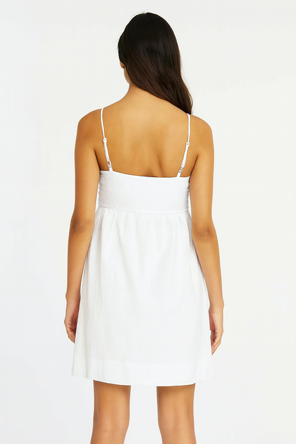 White Sleeveless Cotton A-Line Dress with Side Pockets | Loose Fit Casual Wear