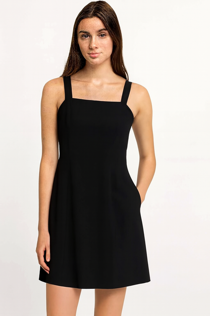 Black Solid Sleeveless Cotton Shift Dress with Side Pockets | Casual Summer & Beach Wear