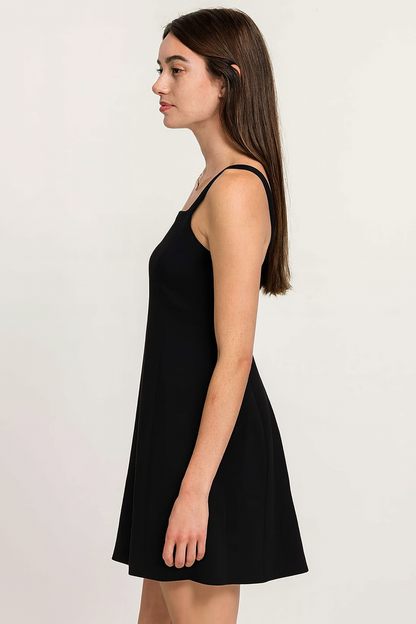 Black Solid Sleeveless Cotton Shift Dress with Side Pockets | Casual Summer & Beach Wear