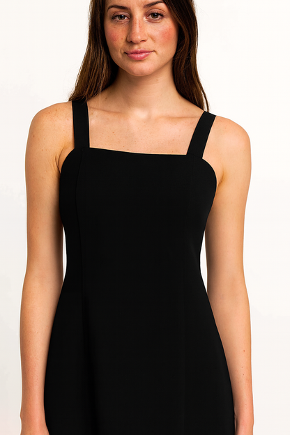 Black Solid Sleeveless Cotton Shift Dress with Side Pockets | Casual Summer & Beach Wear