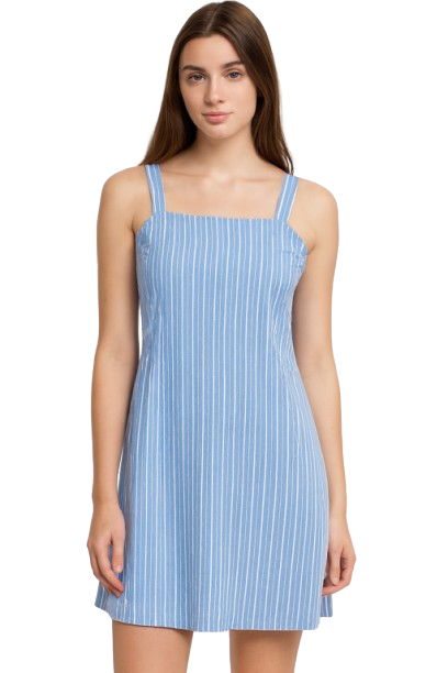 Blue Striped Sleeveless Cotton Shift Dress with Side Pockets | Casual Summer & Beach Wear
