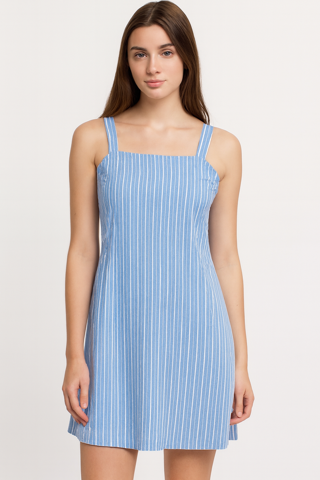 Blue Striped Sleeveless Cotton Shift Dress with Side Pockets | Casual Summer & Beach Wear