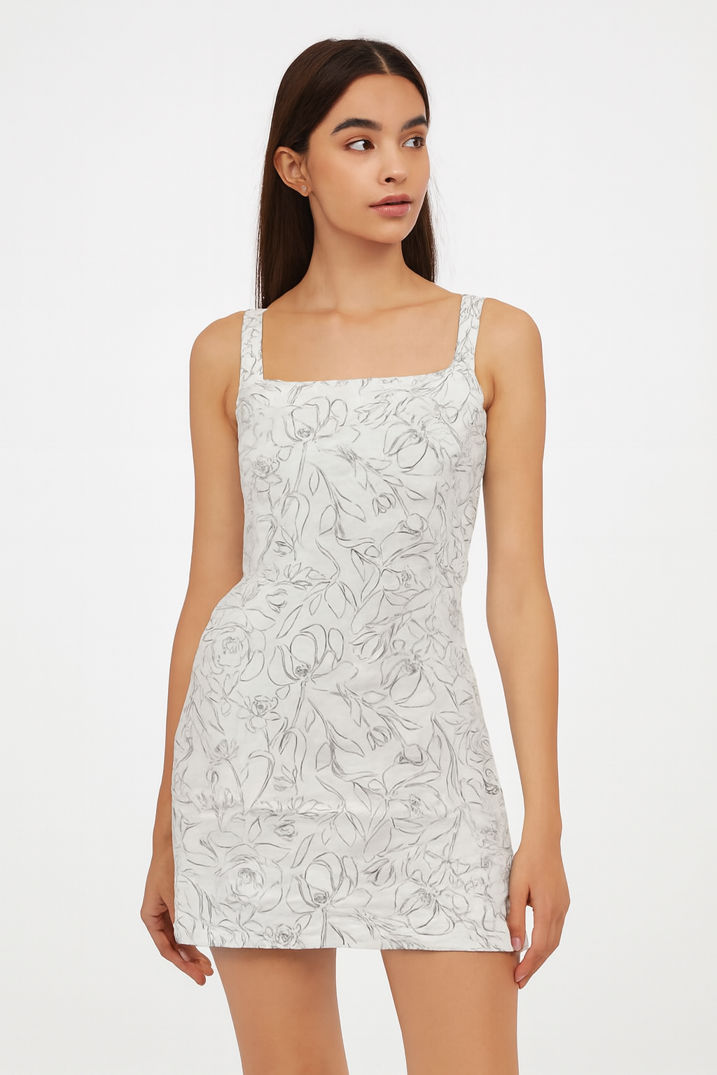 Cream Floral Sleeveless Cotton Shift Dress with Side Pockets | Casual Summer & Beach Wear