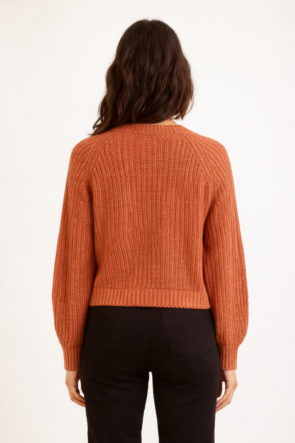 Orange V-Neck Button-Down Cardigan | Drop Shoulder Acrylic Knit Sweater | Full Sleeve Winter Cardigan