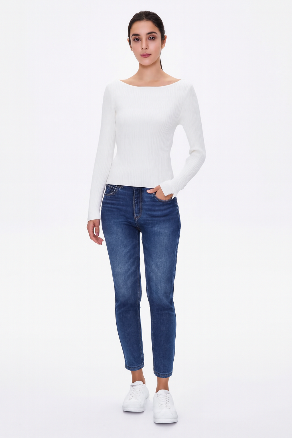 Off-White Ribbed Sweater | Full Sleeve Slim Fit Knit Sweater | Soft & Comfortable