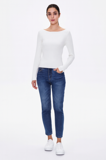 Off-White Ribbed Sweater | Full Sleeve Slim Fit Knit Sweater | Soft & Comfortable
