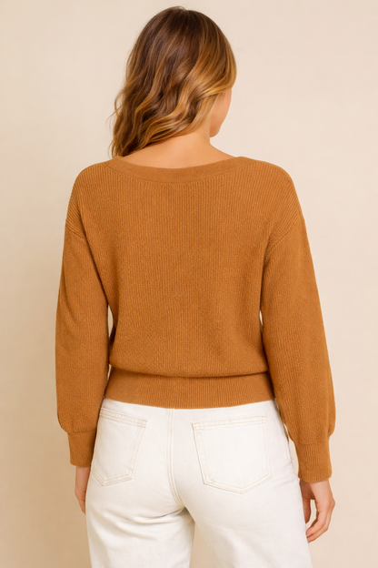 Brown V-Neck Button Down Cardigan Sweater | Down Shoulder Knit | Viscose Cotton Blend Winter Wear