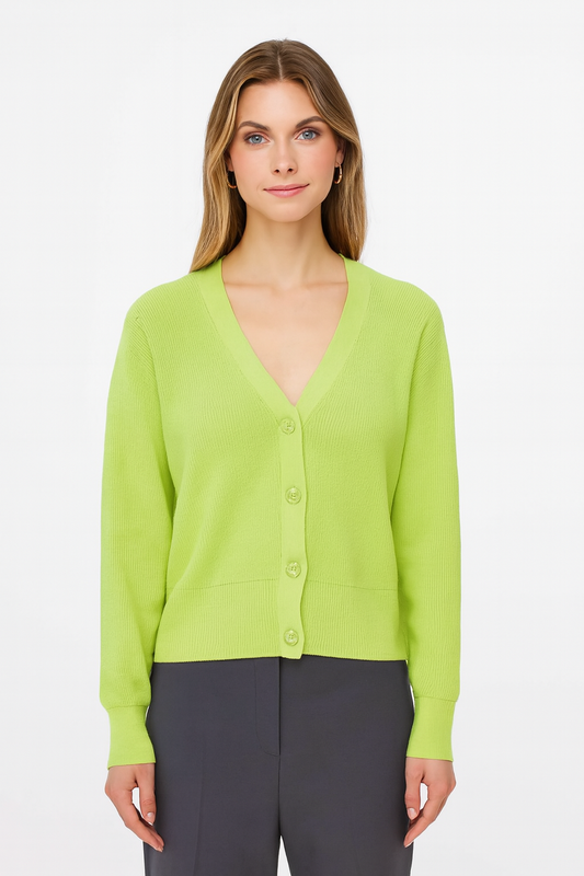 Green V-Neck Button Down Cardigan Sweater | Down Shoulder Knit | Viscose Cotton Blend Winter Wear