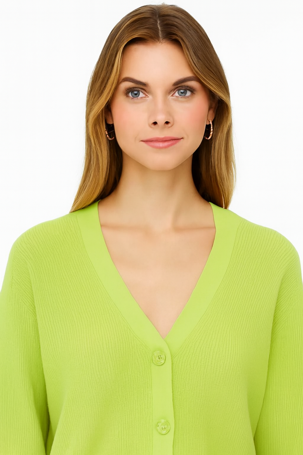 Green V-Neck Button Down Cardigan Sweater | Down Shoulder Knit | Viscose Cotton Blend Winter Wear
