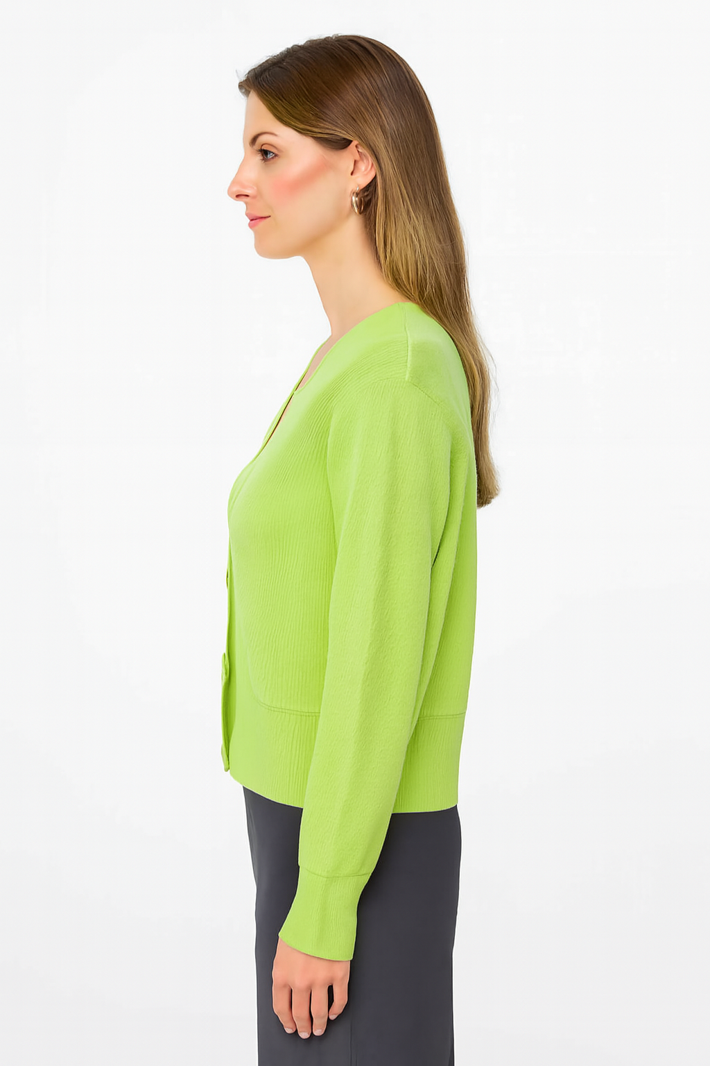 Green V-Neck Button Down Cardigan Sweater | Down Shoulder Knit | Viscose Cotton Blend Winter Wear